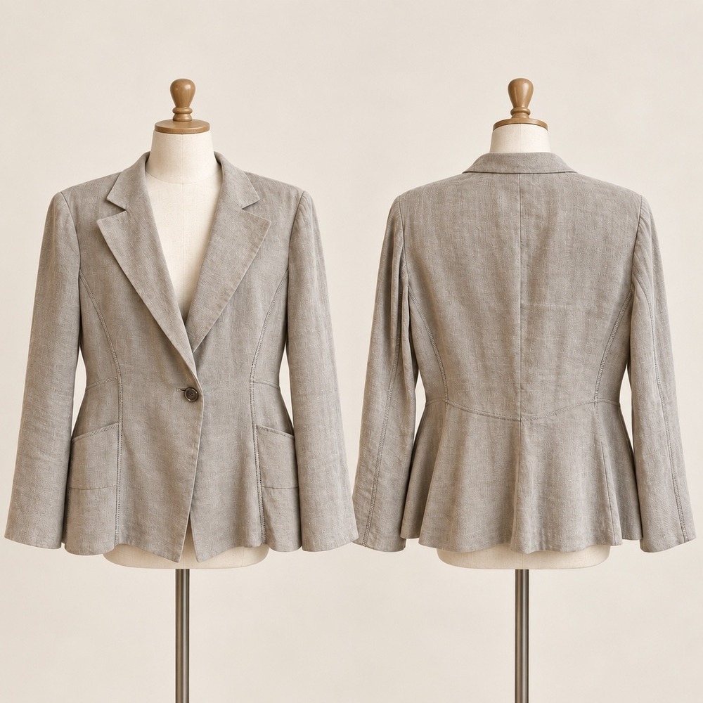 Armani Collezioni Blazer Womens 12 Beige Linen Luxury Tailored Italy Jacket